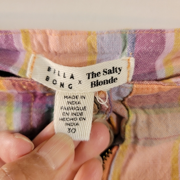 Billabong The Salty Blonde Break Point Pants Sz 30 Orange Gingham Resortwear - Picture 10 of 12
